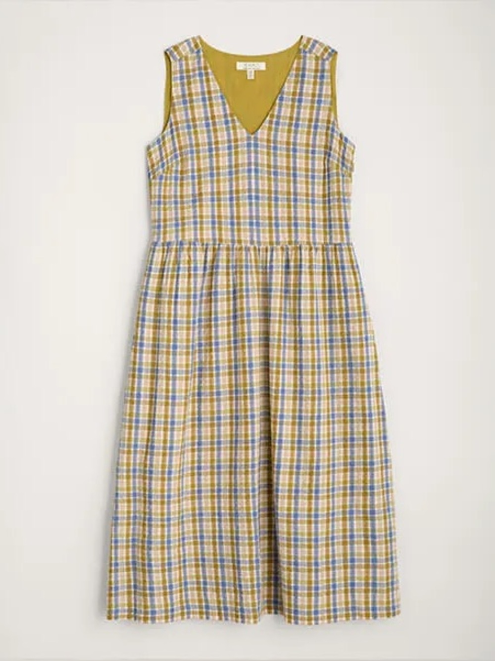 Seasalt Cornwall  100% Organic Cotton Sleeveless V-Neck Plaid Midi Dress 4